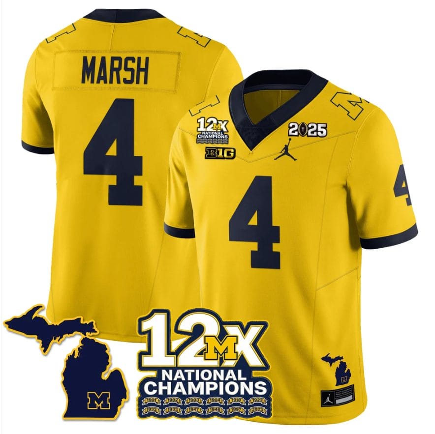 Alternative view of Andrew Marsh Jersey #4 Michigan Wolverines 12x-Time National Champions