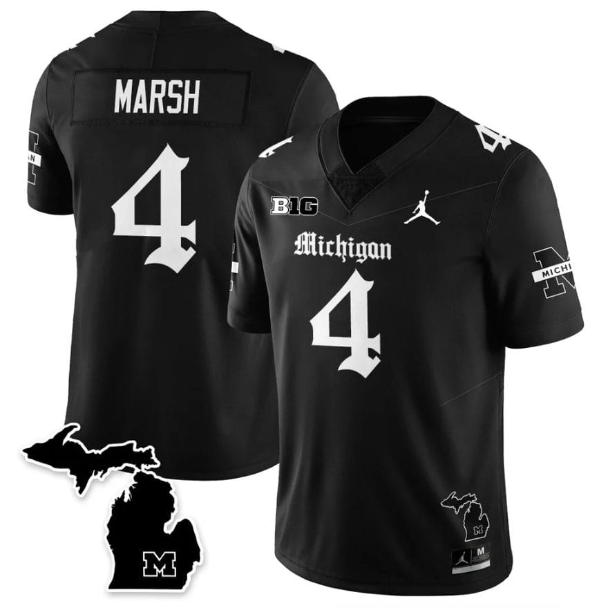Alternative view of Andrew Marsh Jersey #4 Michigan Wolverines Gothic Vapor Limited Stitched