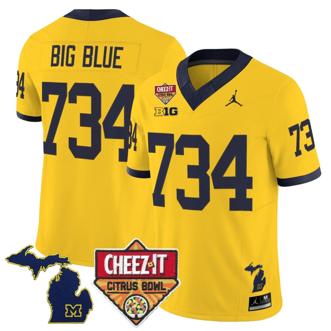 Alternative view of Big Blue Jersey #734 Michigan Wolverines 2025 Cheez-It Citrus Bowl