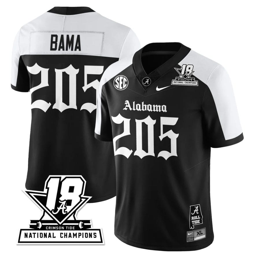 Bama Jersey #205 Alabama Crimson 18x-Time National Champions Gothic Stitched