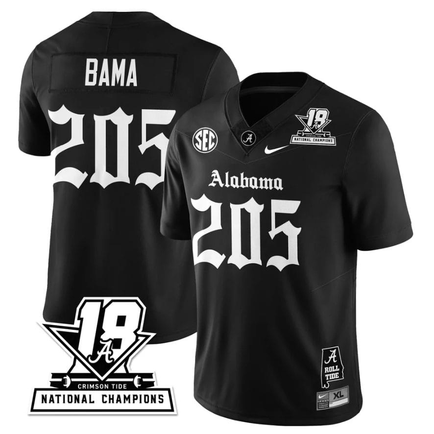 Alternative view of Bama Jersey #205 Alabama Crimson 18x-Time National Champions Gothic Stitched