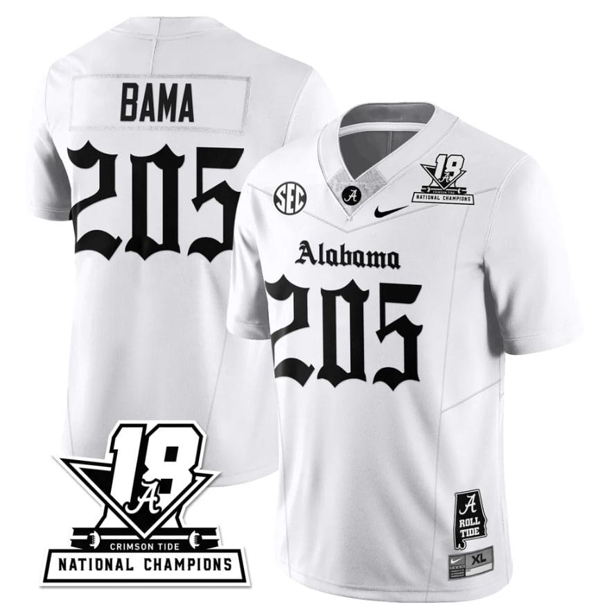 Bama Jersey #205 Alabama Crimson 18x-Time National Champions Gothic Stitched - Image 3