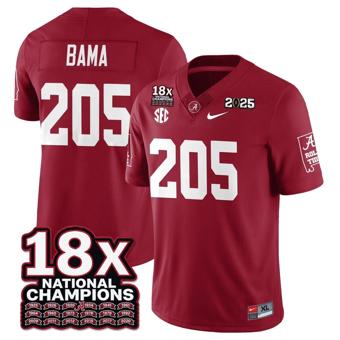 Bama Jersey #205 Alabama Crimson 18x-Time National Champions Stitched - Image 4