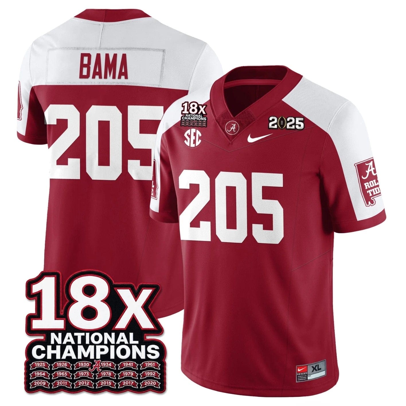 Bama Jersey #205 Alabama Crimson 18x-Time National Champions Stitched - Image 3