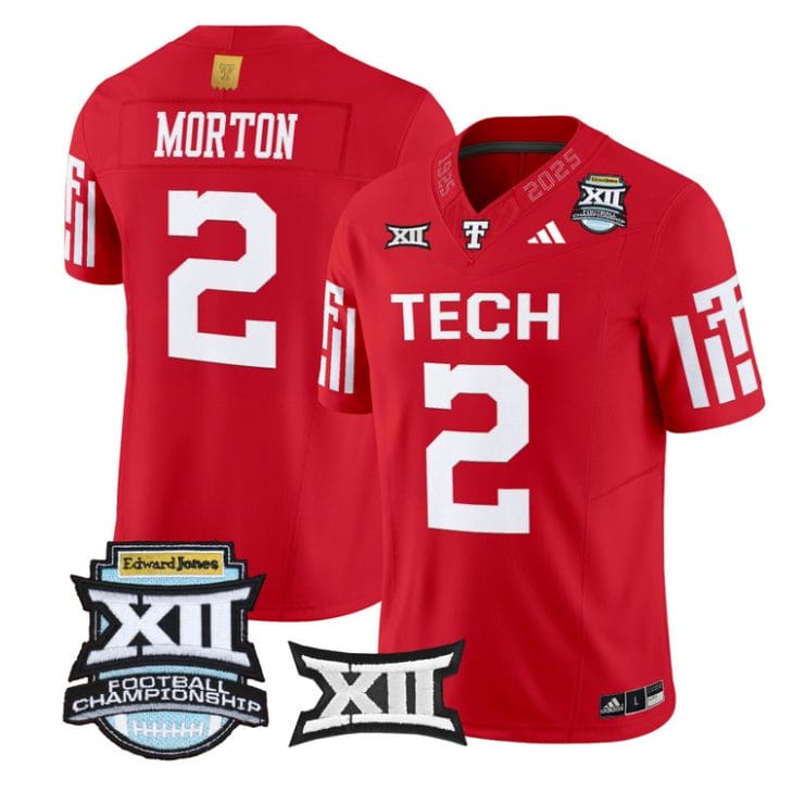 Alternative view of Behren Morton Jersey #2 Texas Tech Red Raiders 2025 Big 12 Championship