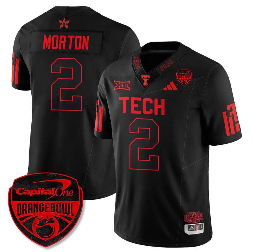 Alternative view of Behren Morton Jersey #2 Texas Tech Red Raiders Stranger Things Orange Bowl Stitched