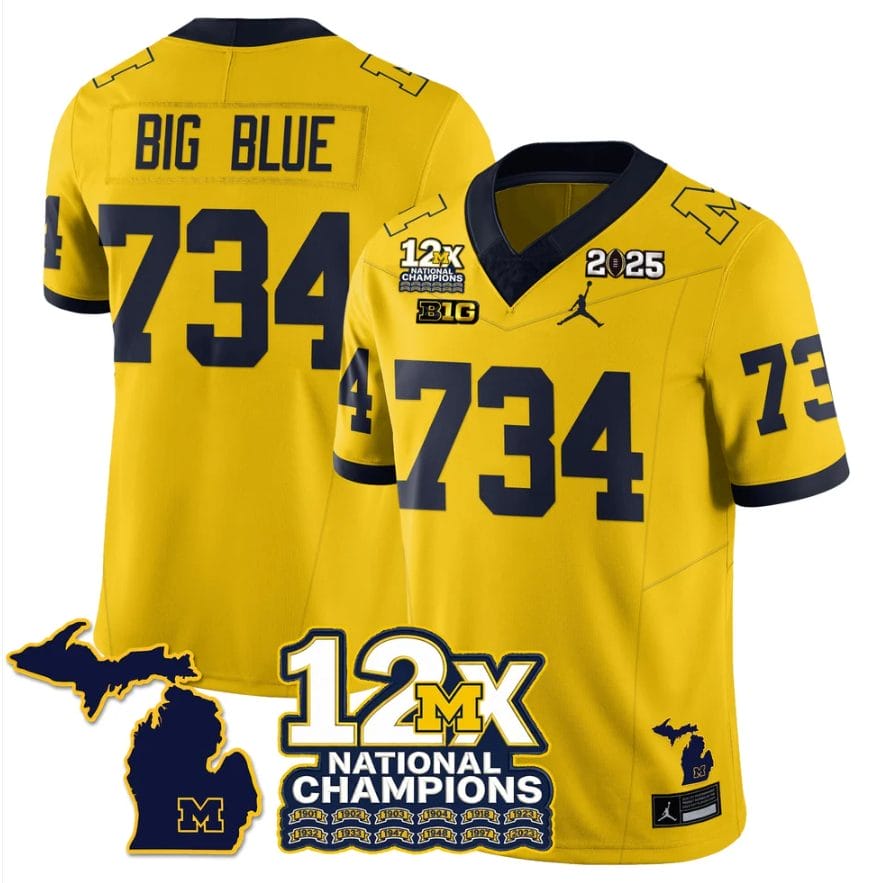Alternative view of Big Blue Jersey #734 Michigan Wolverines 12x-Time National Champions