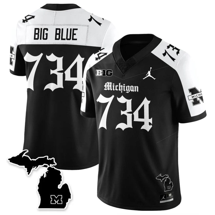 Big Blue Jersey #734 Michigan Wolverines Gothic Vapor Limited Stitched