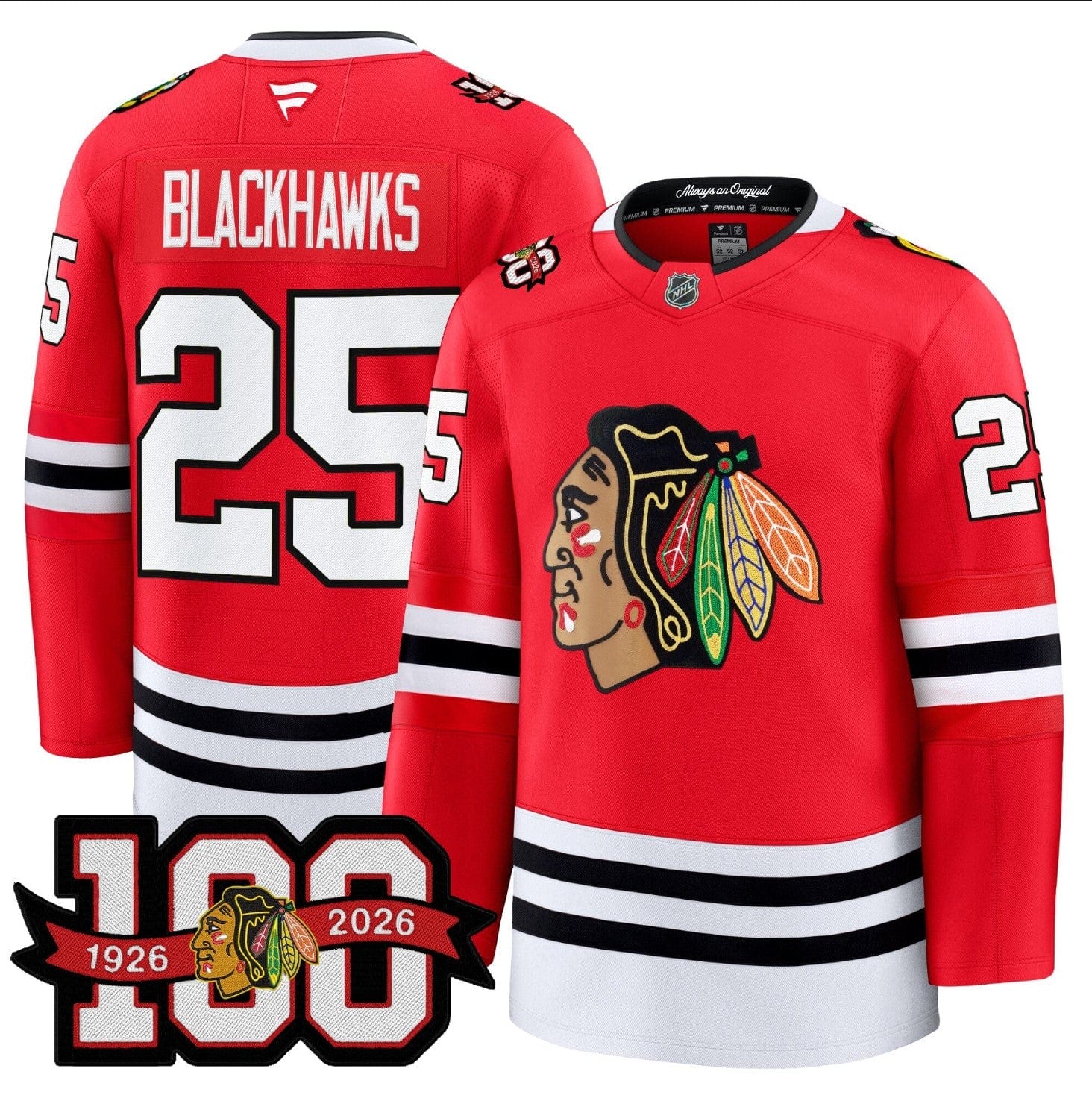 Alternative view of Blackhawks Jersey #25 Chicago Blackhawks 2025-26 Premium 100th Stitched