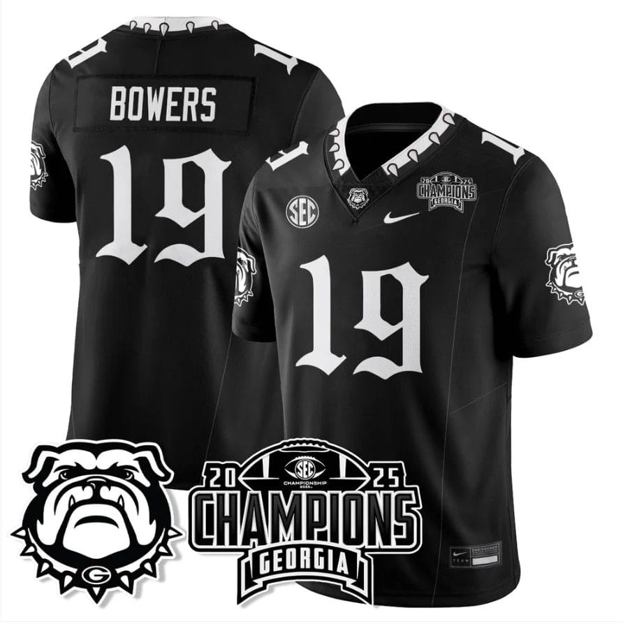Alternative view of Brock Bowers Jersey #19 Georgia Bulldogs Gothic SEC Football Champions