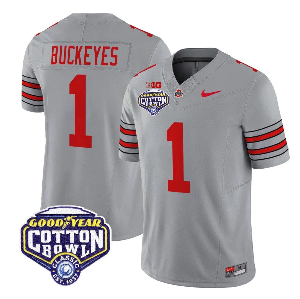Alternative view of Buckeyes Jersey #1 Ohio State Heritage Stripe 2025 Cotton Bowl Stitched