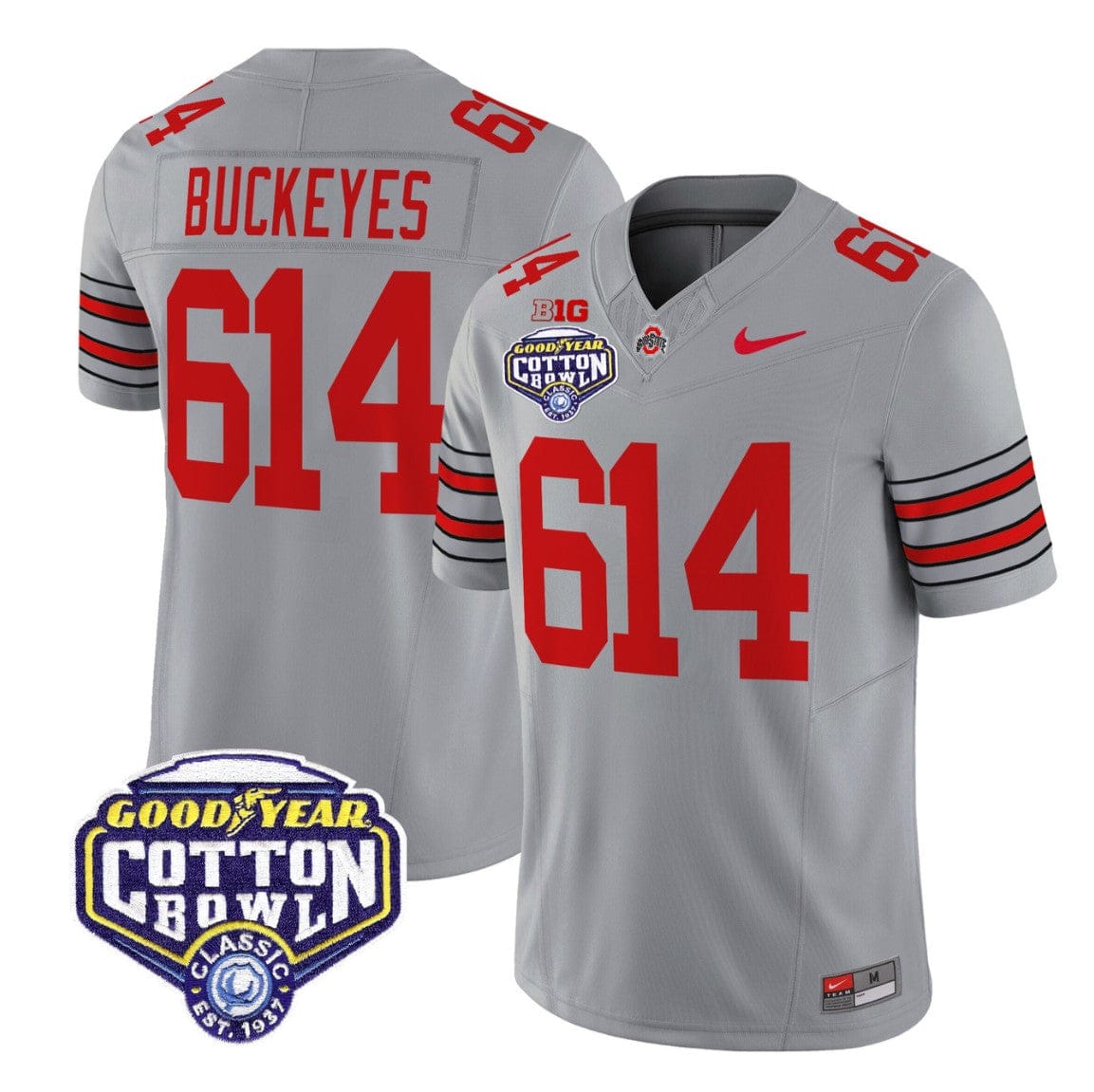 Alternative view of Buckeyes Jersey #614 Ohio State Heritage Stripe 2025 Cotton Bowl Stitched
