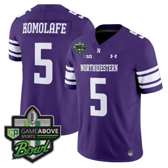 Alternative view of Caleb Komolafe Jersey #5 Northwestern Wildcats 2025 GameAbove Sports Bowl