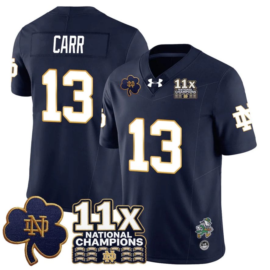 CJ Carr Jersey #13 Notre Dame 11x-Time National Champions Stitched - Image 4