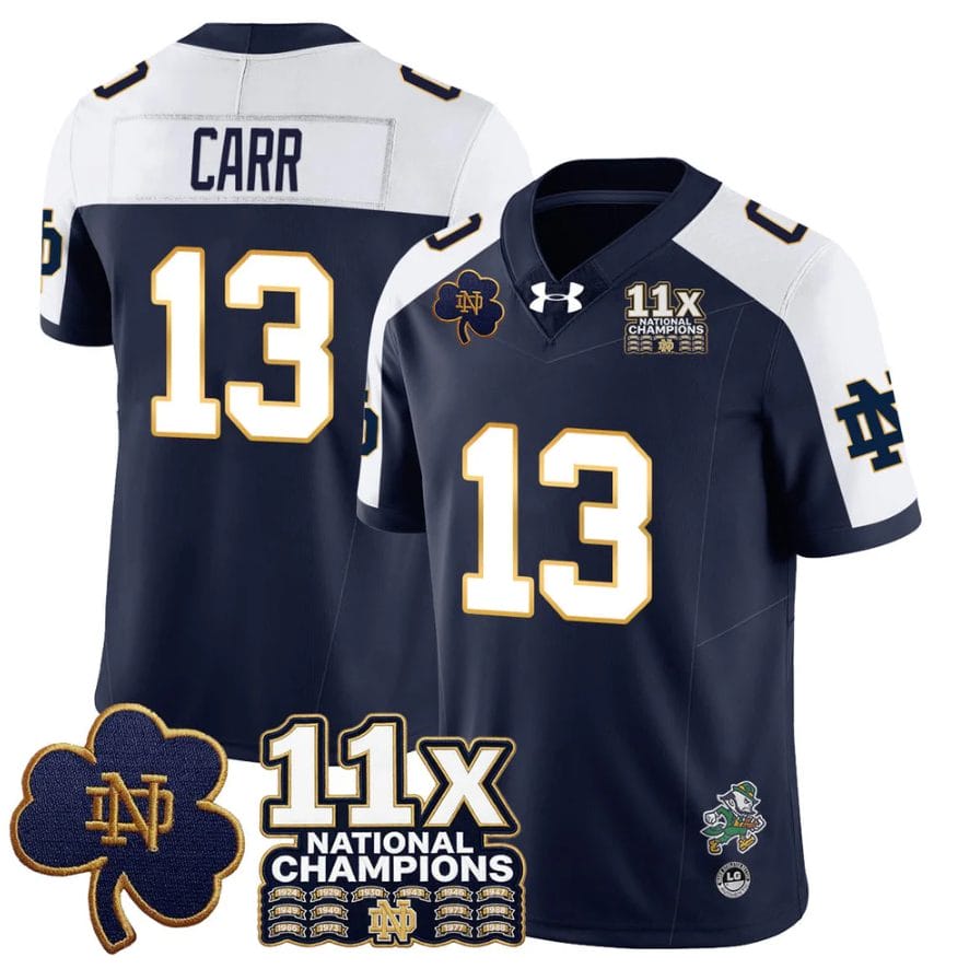 CJ Carr Jersey #13 Notre Dame 11x-Time National Champions Stitched - Image 3
