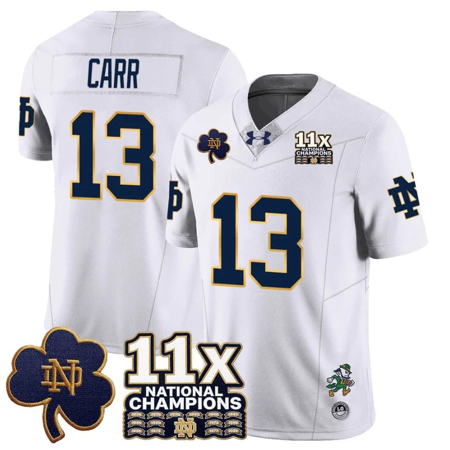 CJ Carr Jersey #13 Notre Dame 11x-Time National Champions Stitched - Image 5