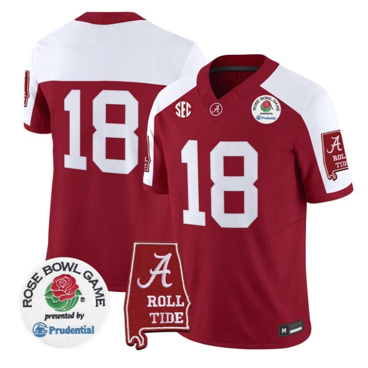 Crimson Jersey #18 Alabama Crimson Tide 2026 Rose Bowl Patch Stitched - Image 3