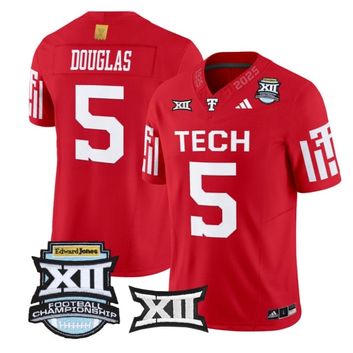 Alternative view of Caleb Douglas Jersey #5 Texas Tech Red Raiders 2025 Big 12 Championship