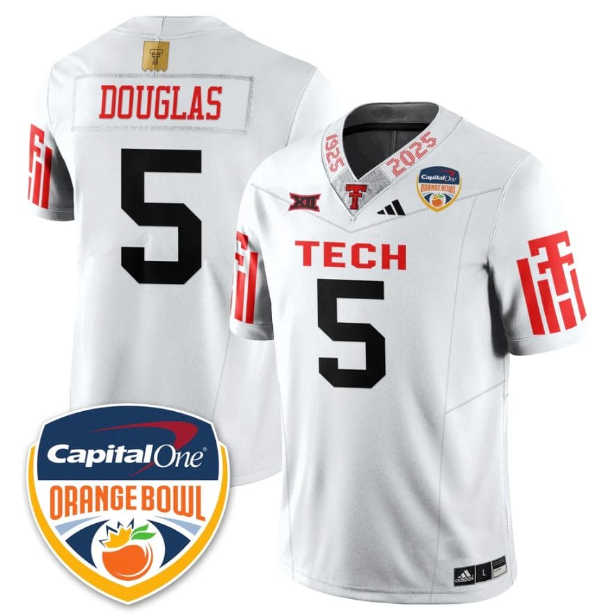 Caleb Douglas Jersey #5 Texas Tech Red Raiders Orange Bowl Stitched - Image 3