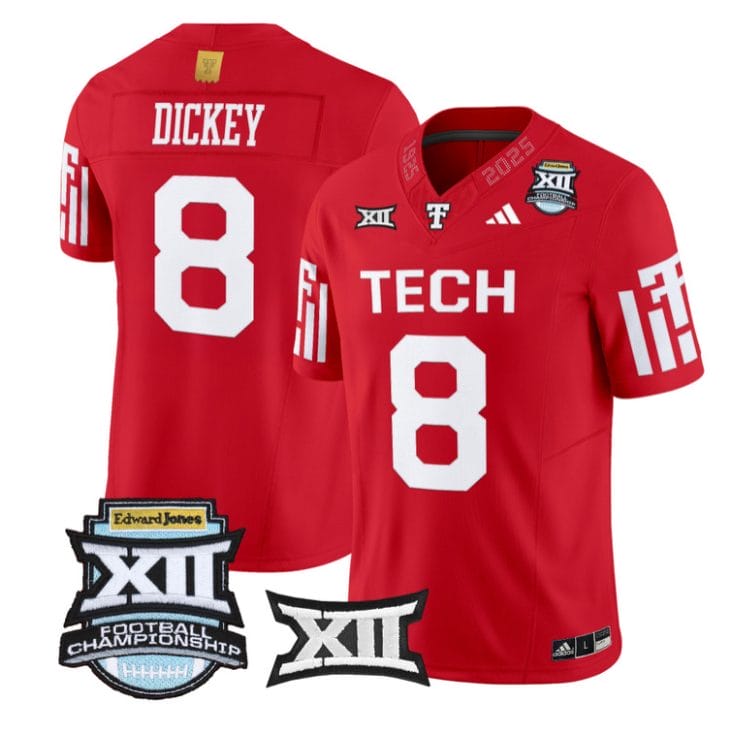 Alternative view of Cameron Dickey Jersey #8 Texas Tech Red Raiders 2025 Big 12 Championship