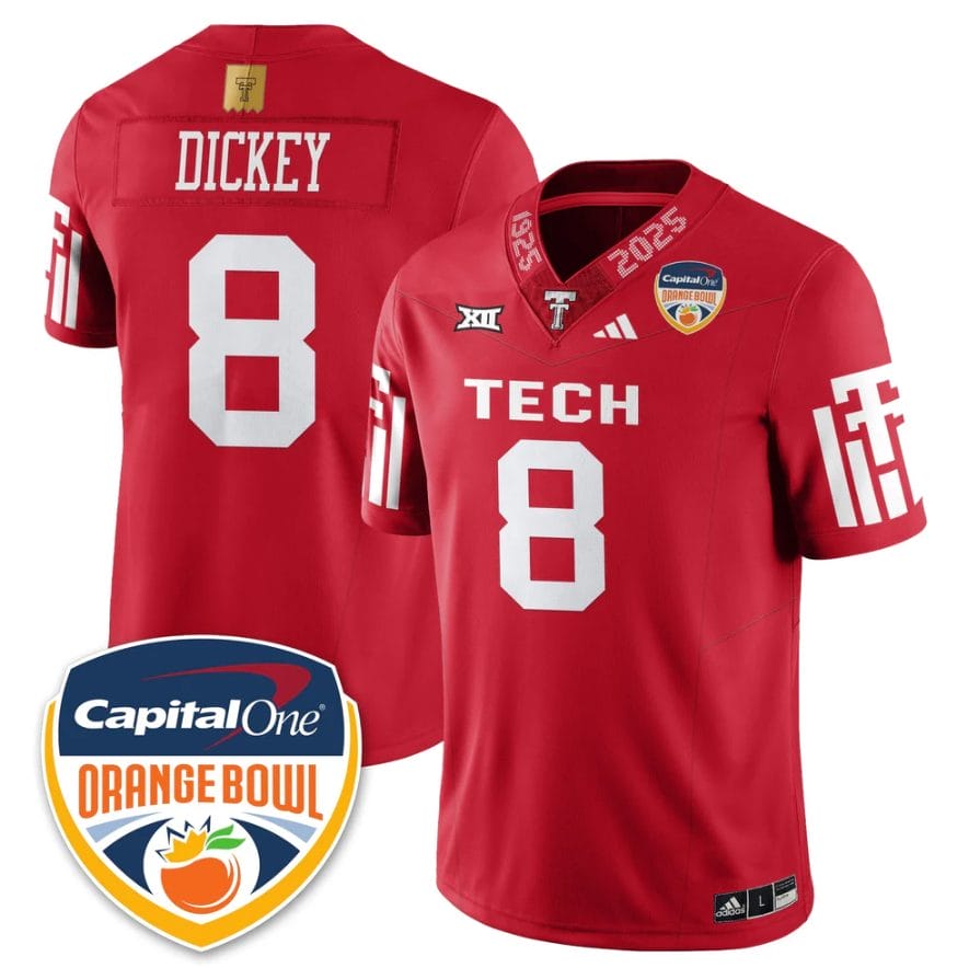 Alternative view of Cameron Dickey Jersey #8 Texas Tech Red Raiders Orange Bowl Stitched