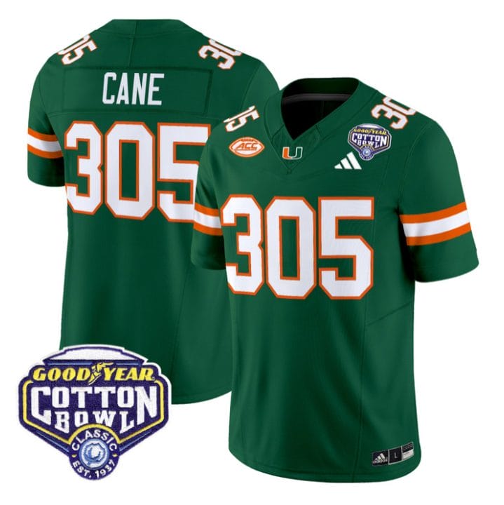 Alternative view of Cane Jersey #305 Miami Hurricanes 2025 Cotton Bowl Patch Stitched
