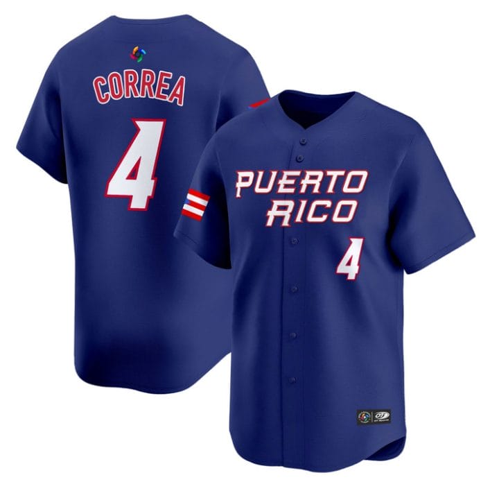 Alternative view of Carlos Correa Jersey #4 Puerto Rico Baseball Classic 2026 Roster Stitched