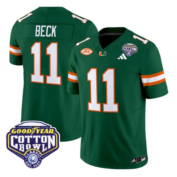 Alternative view of Carson Beck Jersey #11 Miami Hurricanes 2025 Cotton Bowl Patch Stitched