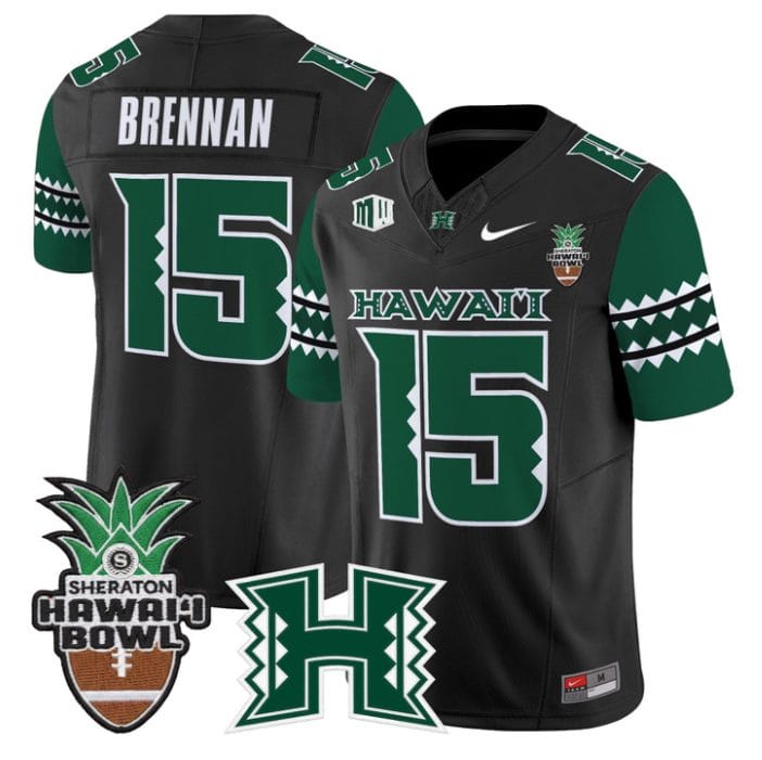 Alternative view of Colt Brennan Jersey #15 Hawai'i Rainbow 2025 Hawai'i Bowl Stitched
