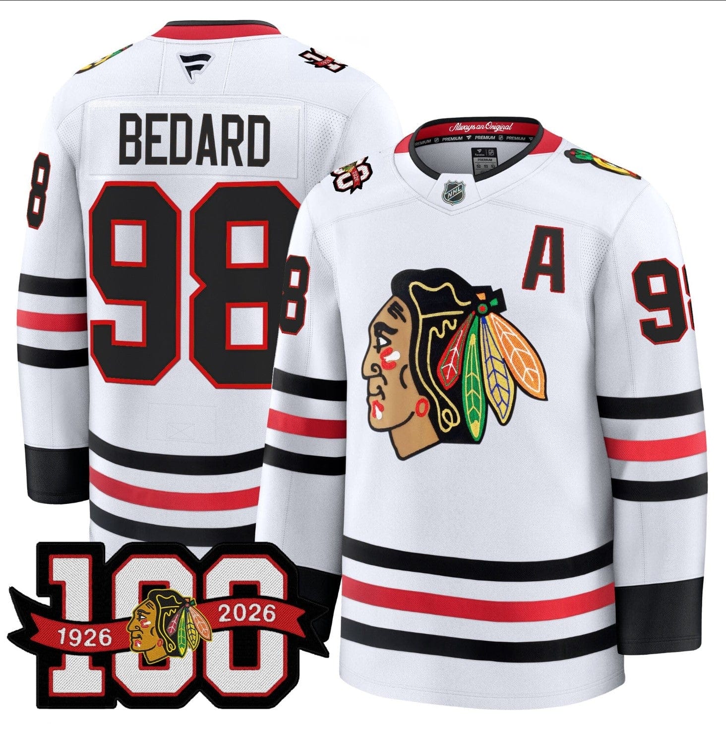Connor Bedard Jersey #98 Chicago Blackhawks 2025-26 Premium 100th Stitched - Image 3