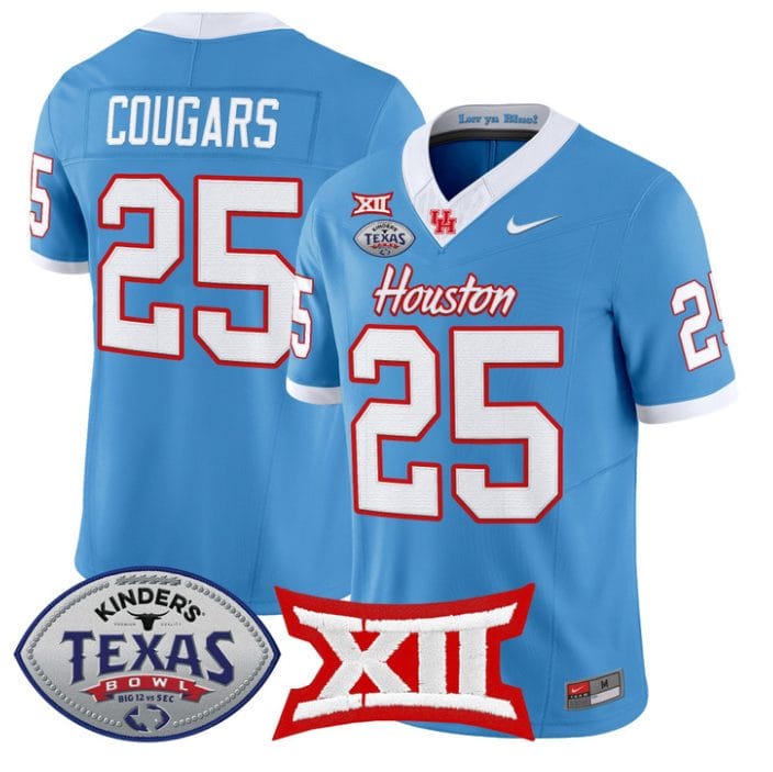 Cougars Jersey #25 Houston Cougars 2025 Texas Bowl Patch Stitched - Image 3