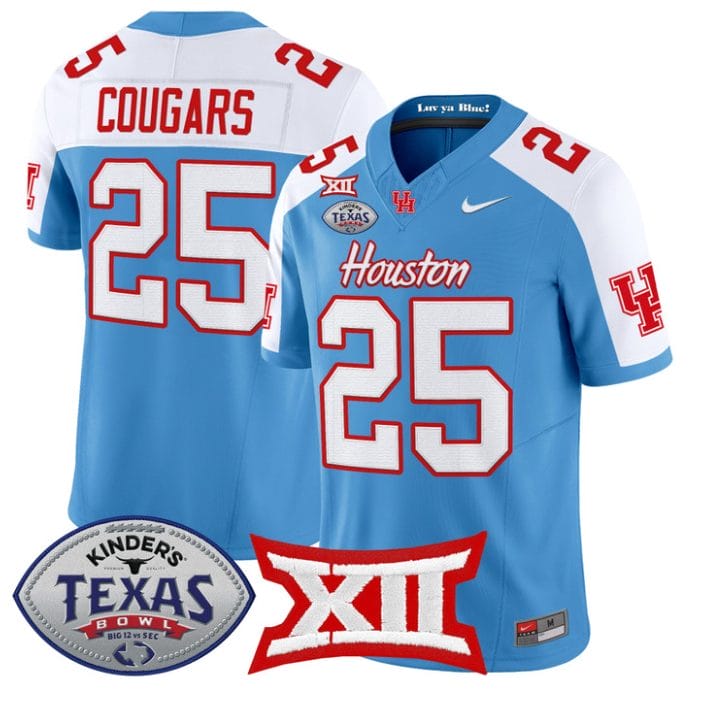 Alternative view of Cougars Jersey #25 Houston Cougars 2025 Texas Bowl Patch Stitched