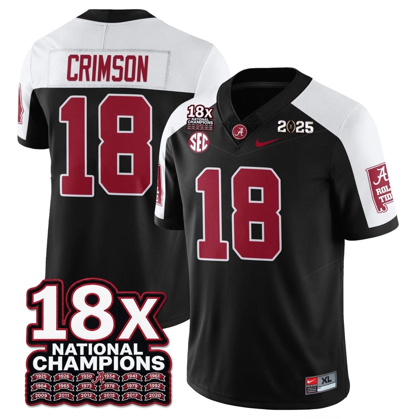 Crimson Jersey #18 Alabama Crimson 18x-Time National Champions Stitched