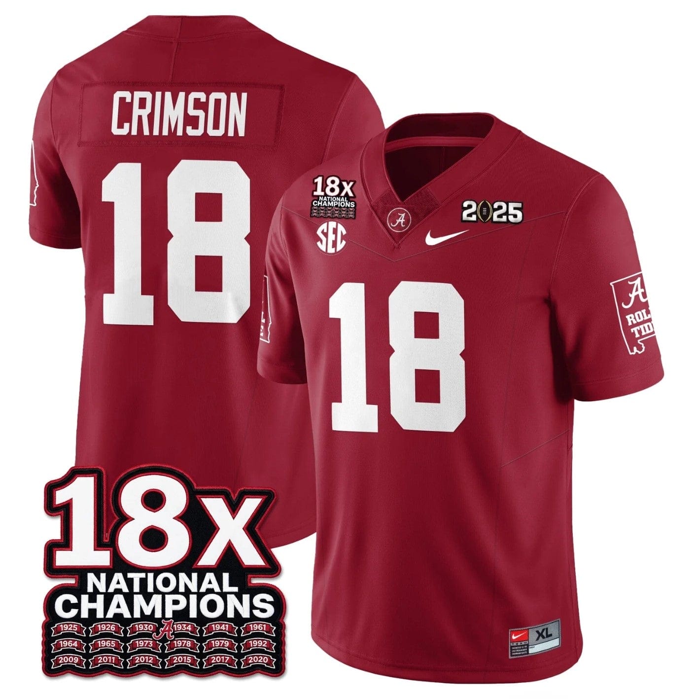 Crimson Jersey #18 Alabama Crimson 18x-Time National Champions Stitched - Image 4