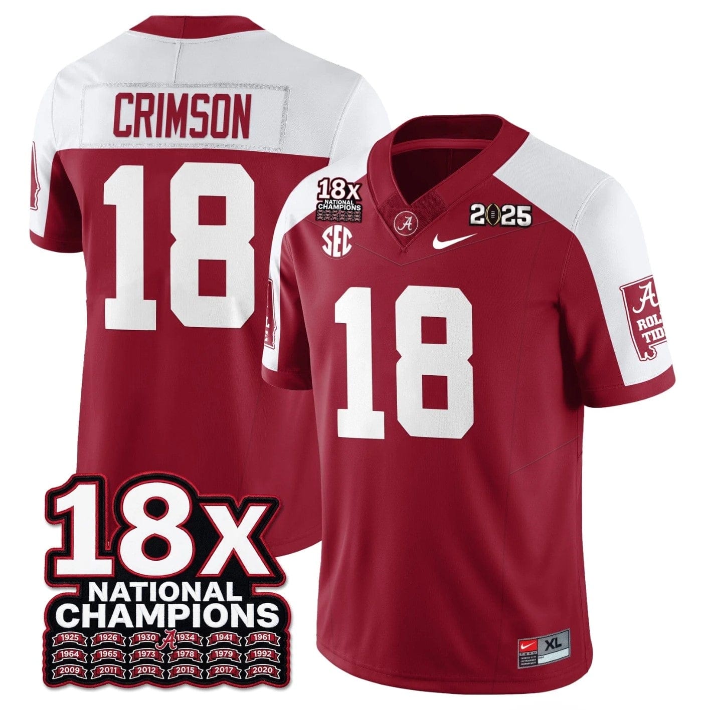Crimson Jersey #18 Alabama Crimson 18x-Time National Champions Stitched - Image 3