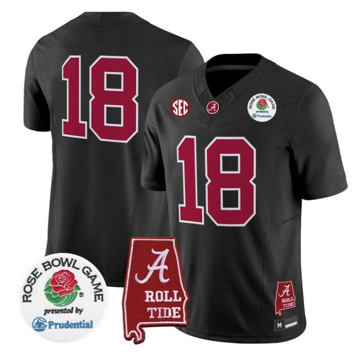 Alternative view of Crimson Jersey #18 Alabama Crimson Tide 2026 Rose Bowl Patch Stitched