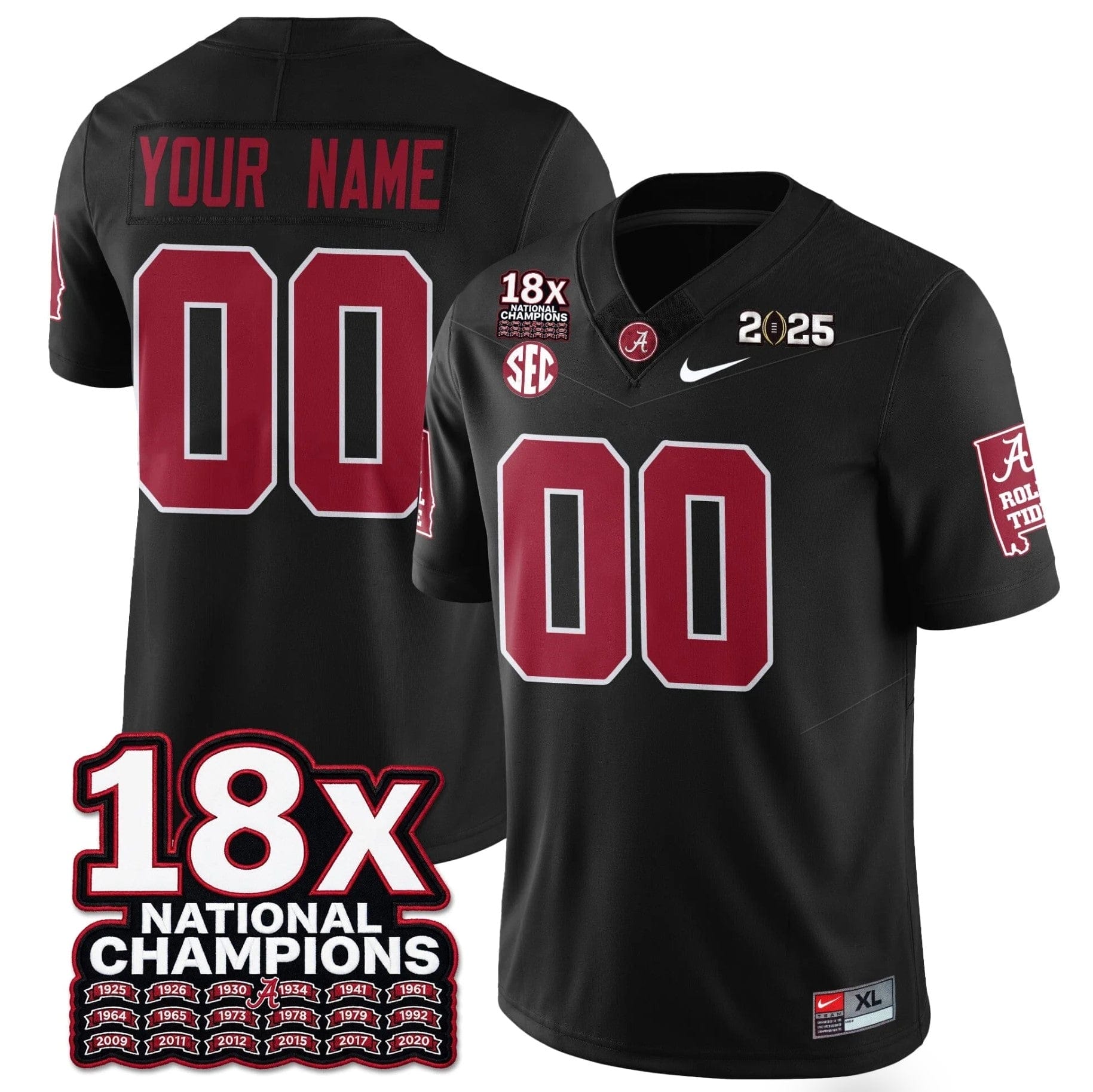 Alternative view of Custom Alabama Crimson Jersey 18x-Time National Champions Football Stitched