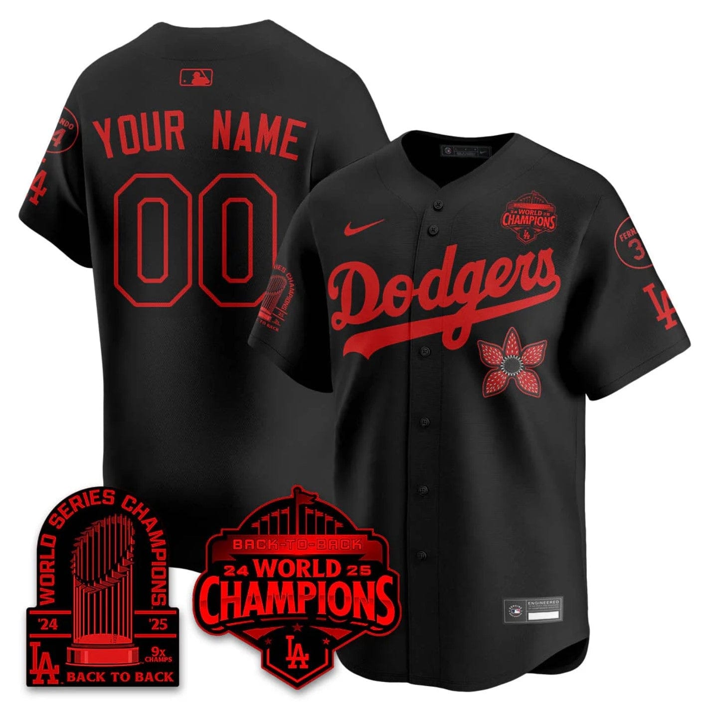 Custom Los Angeles Dodgers Jersey 2025 Champions Stranger Things 9x Champs Stitched - Image 2