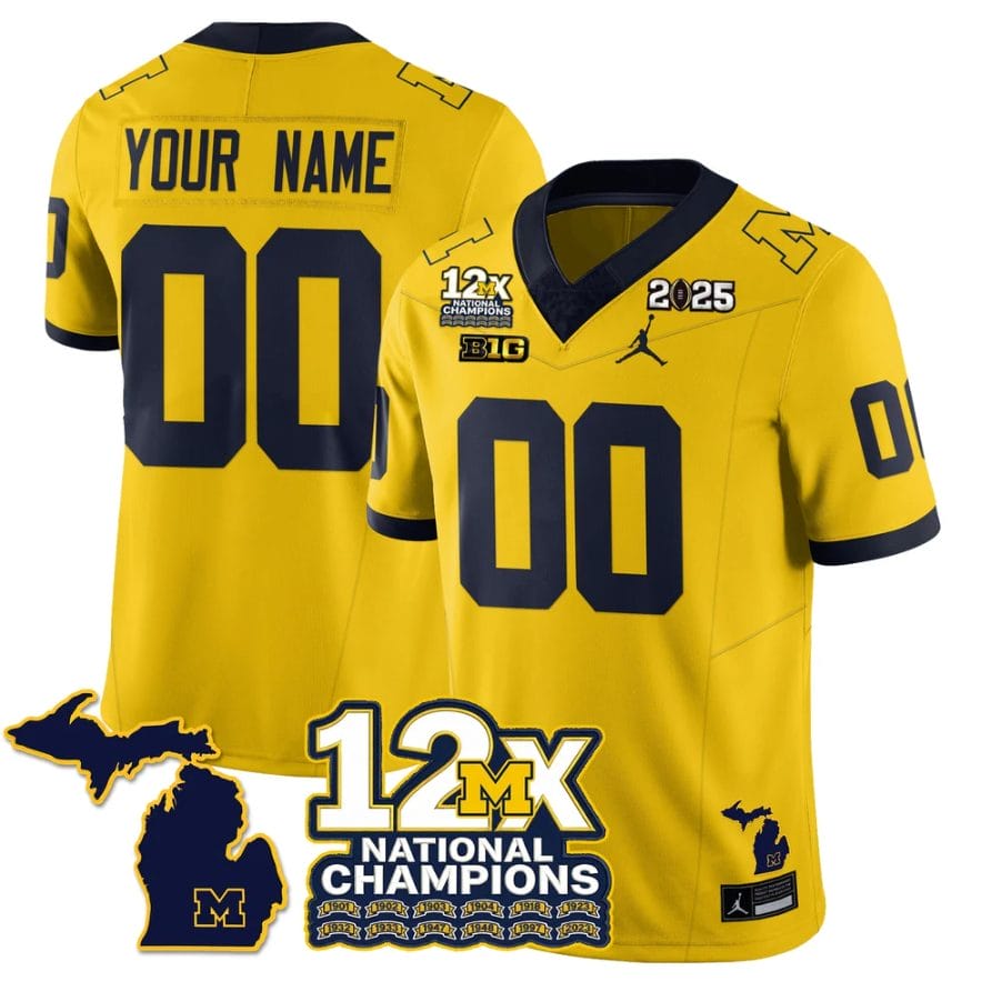 Custom Michigan Wolverines Jersey 12x-Time National Champions Stitched - Image 2