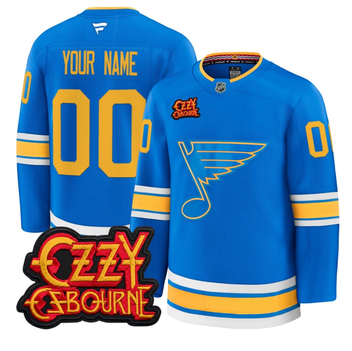 Custom St. Louis Blues Jersey Ozzy Osbourne Patch Premium Stitched - Image 2