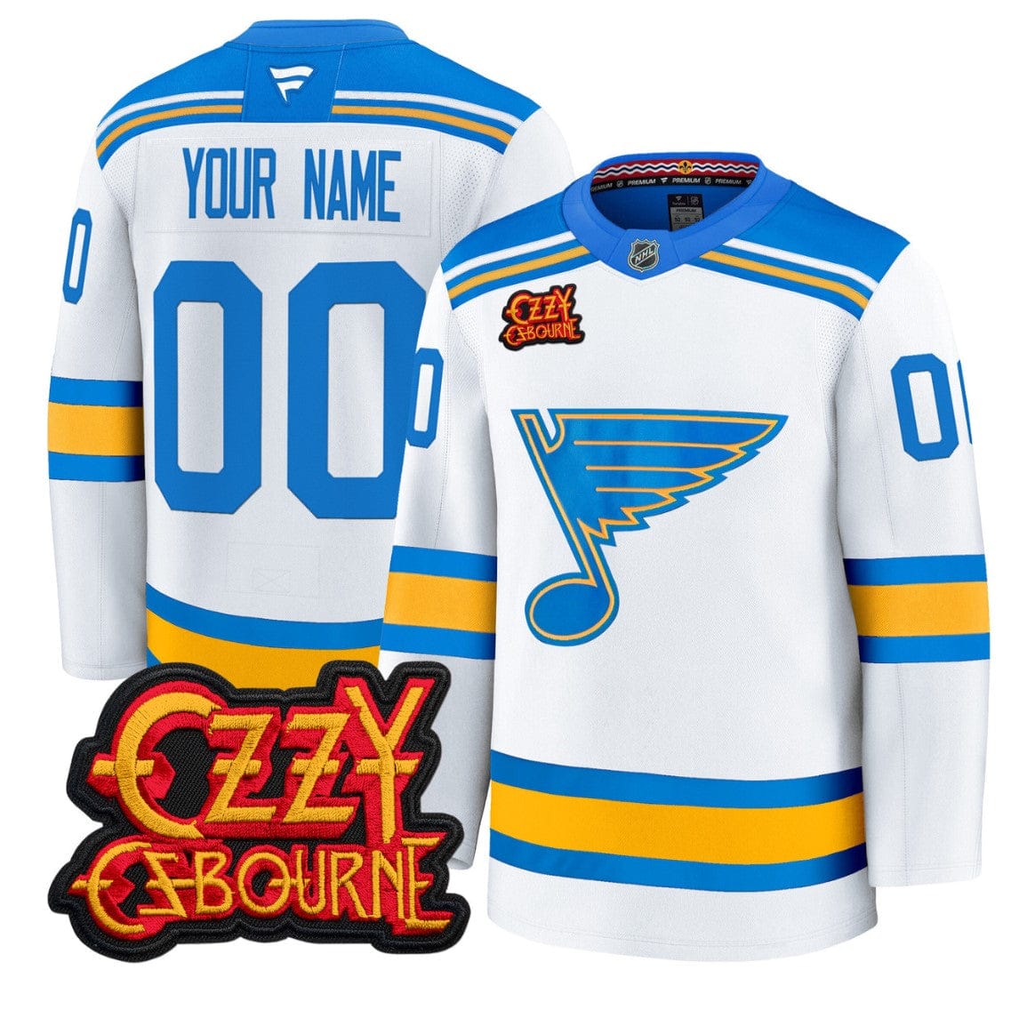Custom St. Louis Blues Jersey Ozzy Osbourne Patch Premium Stitched - Image 3