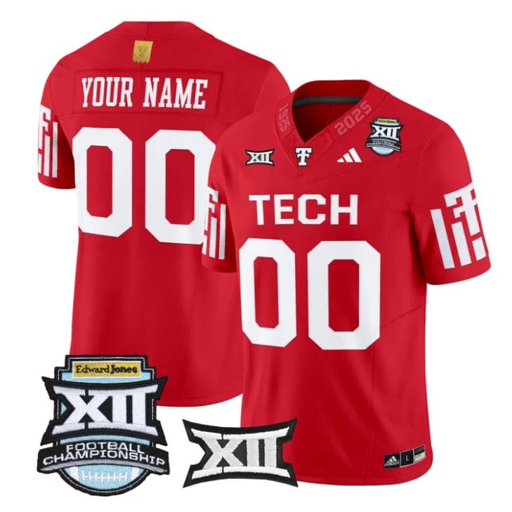 Alternative view of Custom Texas Tech Red Raiders Jersey 2025 Big 12 Championship Stitched