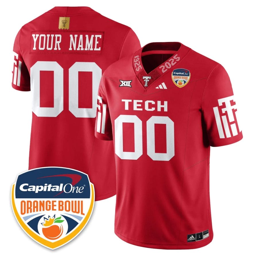 Custom Texas Tech Red Raiders Jersey Name, Number Orange Bowl Vapor Stitched - Image 2