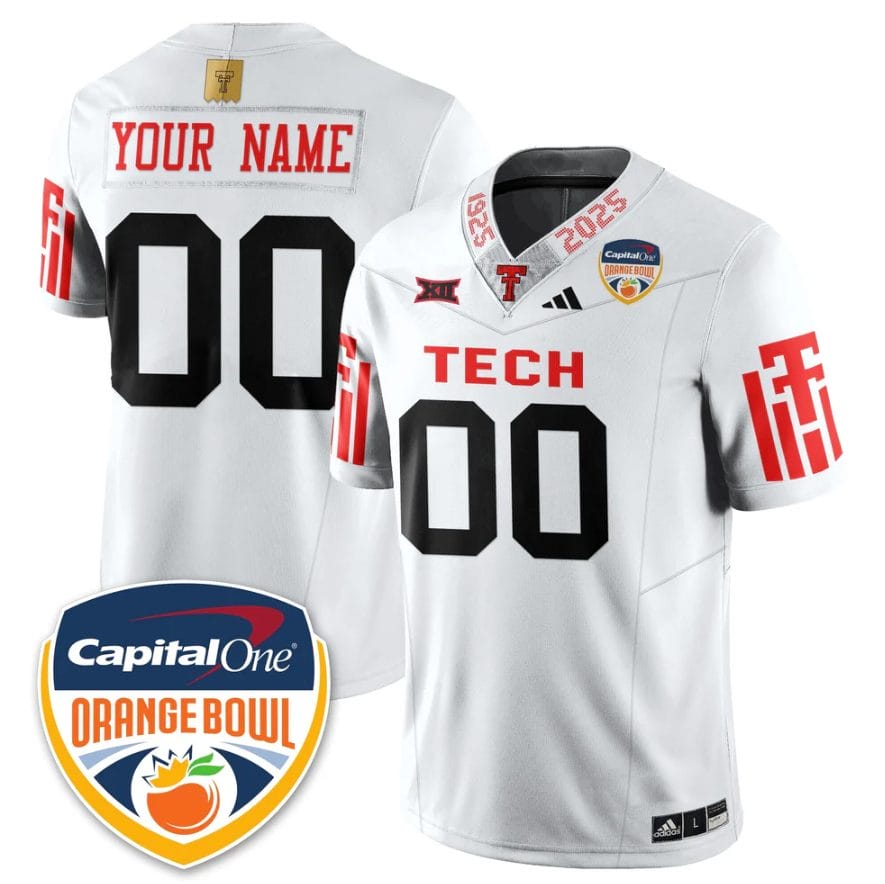 Custom Texas Tech Red Raiders Jersey Name, Number Orange Bowl Vapor Stitched - Image 3