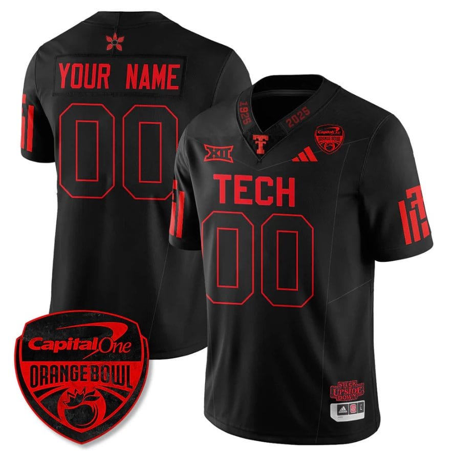 Custom Texas Tech Red Raiders Jersey Stranger Things Orange Bowl Stitched - Image 2