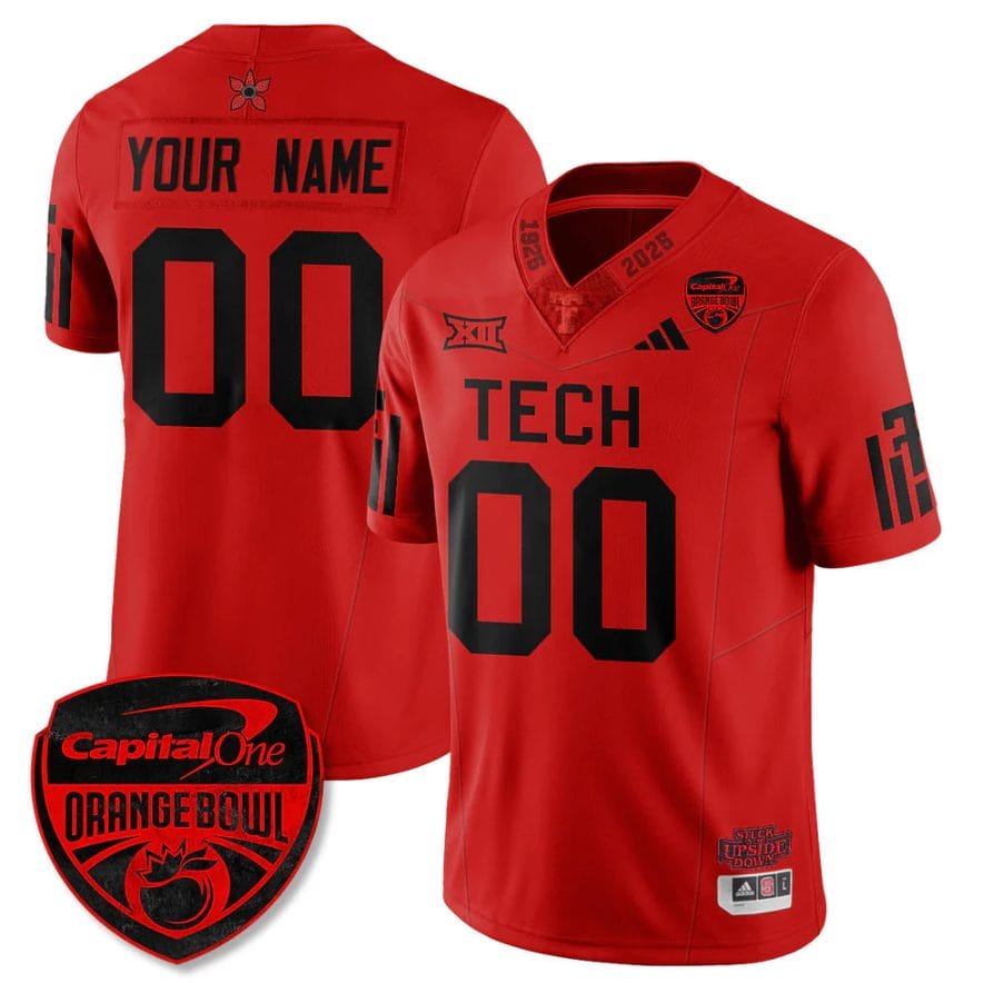 Custom Texas Tech Red Raiders Jersey Stranger Things Orange Bowl Stitched - Image 3