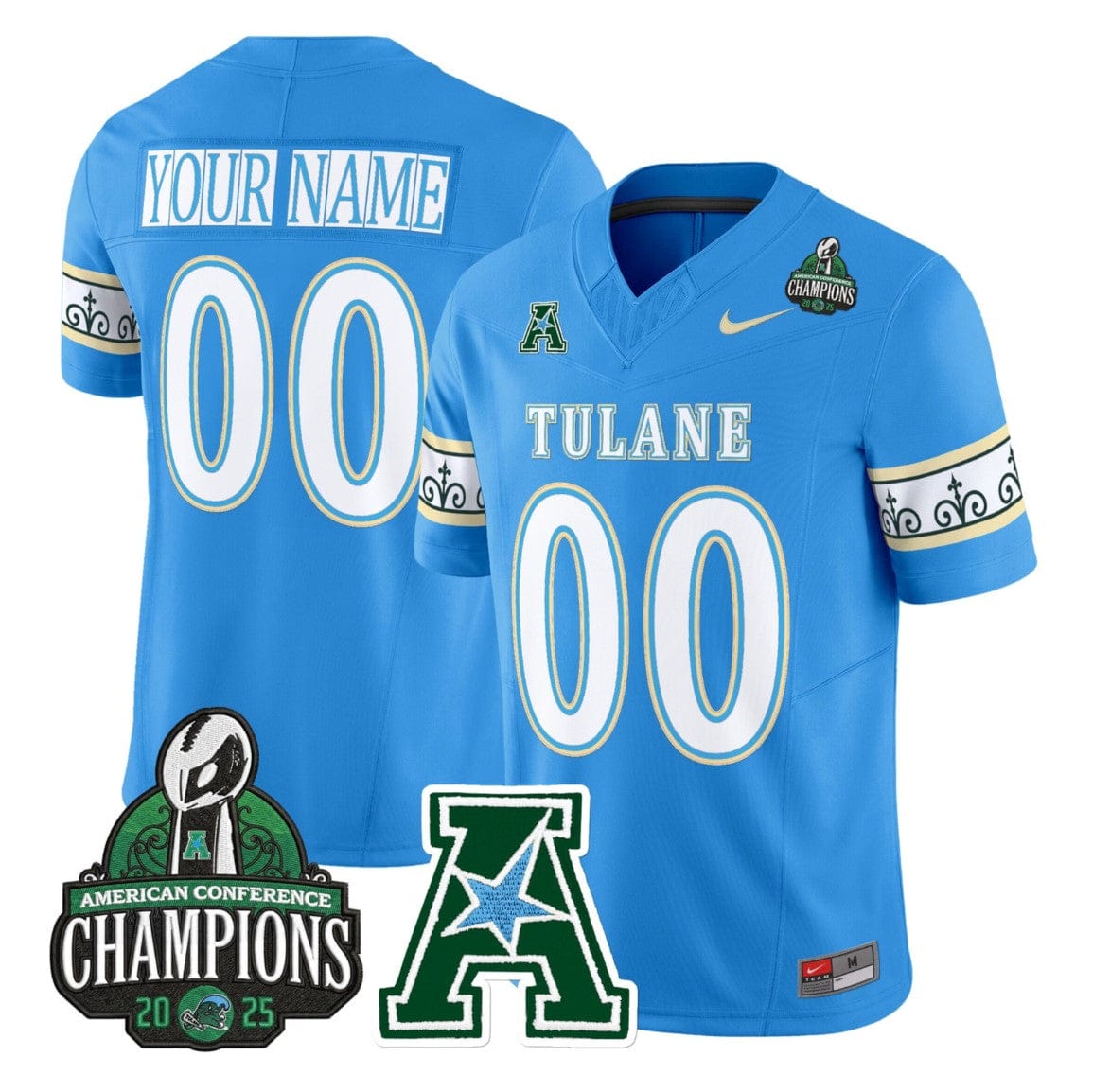 Custom Tulane Green Wave Jersey City Edition 2025 AAC Champions Stitched - Image 2