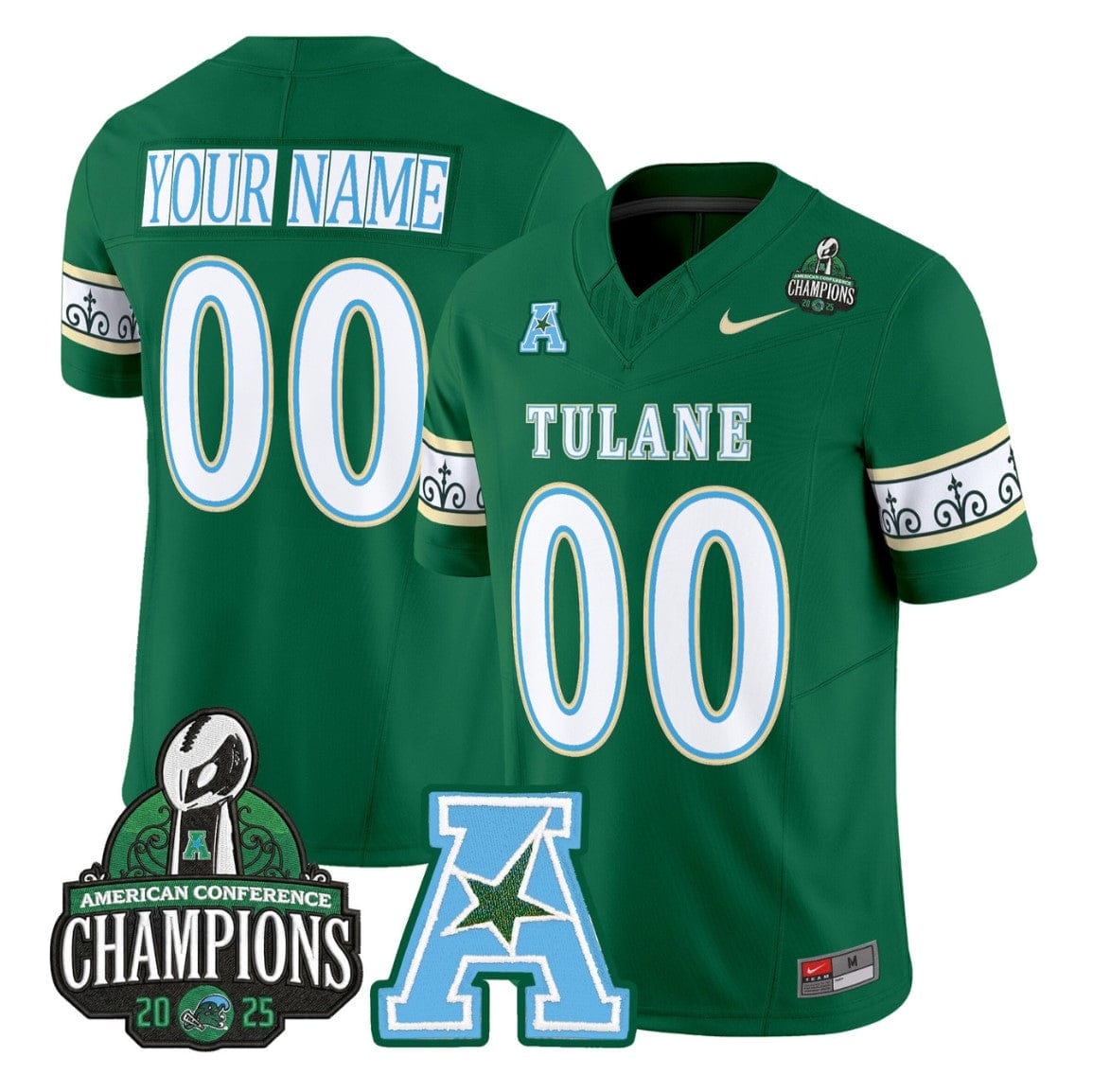 Custom Tulane Green Wave Jersey City Edition 2025 AAC Champions Stitched - Image 3