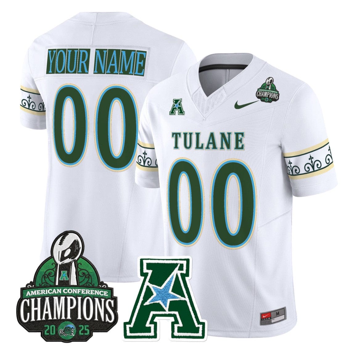 Custom Tulane Green Wave Jersey City Edition 2025 AAC Champions Stitched - Image 4