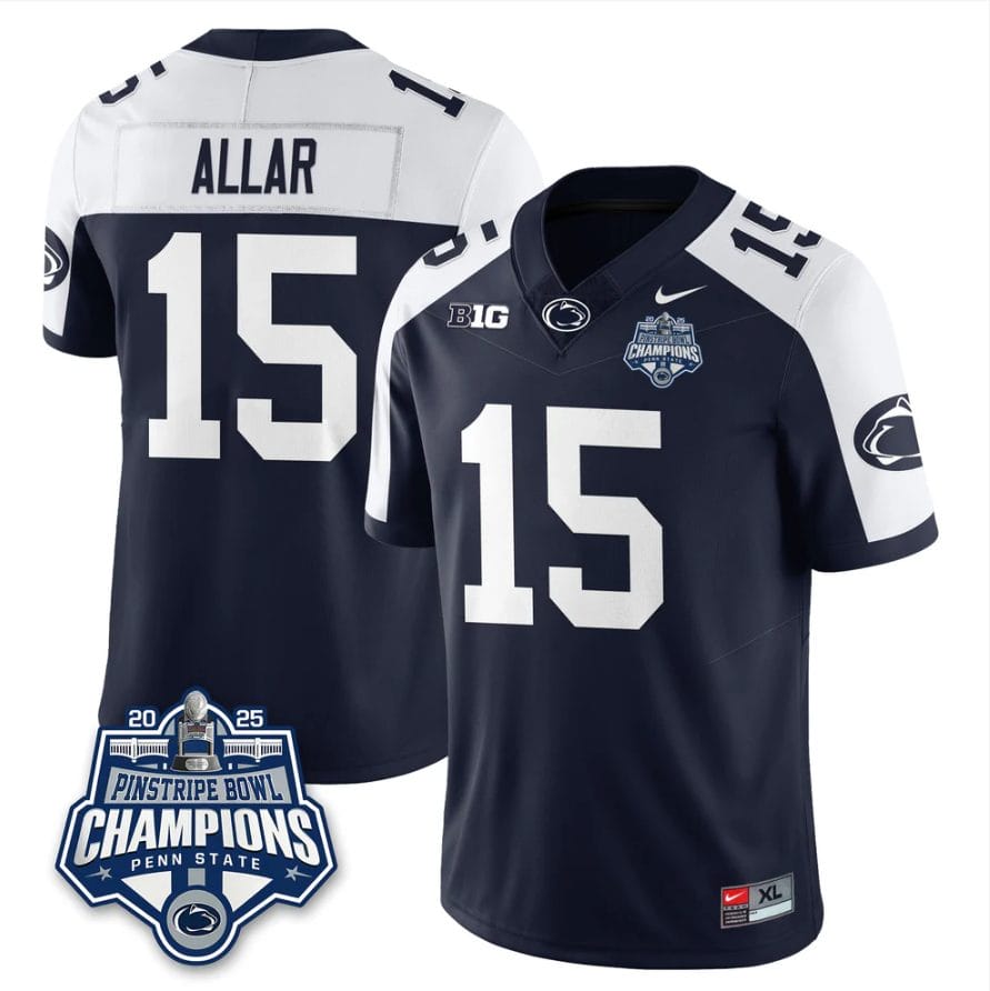 Drew Allar Jersey #15 Penn State 2025 Pinstripe Bowl Champions Stitched